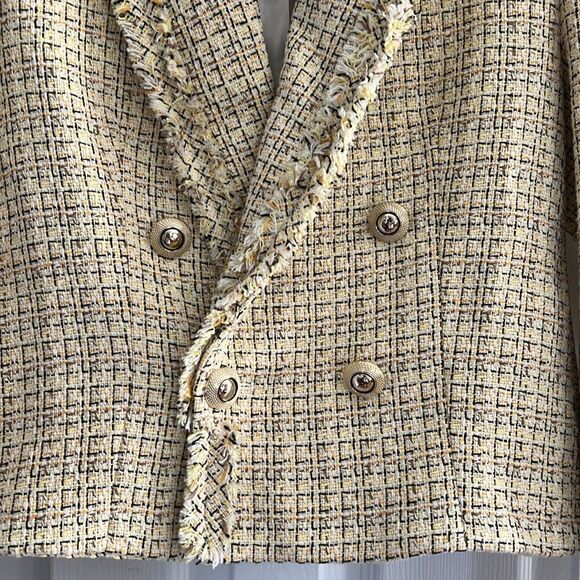 ZARA Double Breasted Tweed Weave Cropped Jacket - Picture 6 of 16